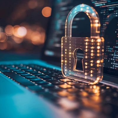 Laptop and lock cyber concept