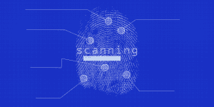 Fingerprint with text scanning overlayed identity security concept