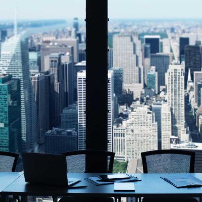 Office building overlooking a big city