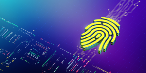 Purple and yellow image with fingerprint identity security concept