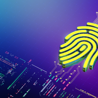 Purple and yellow image with fingerprint identity security concept