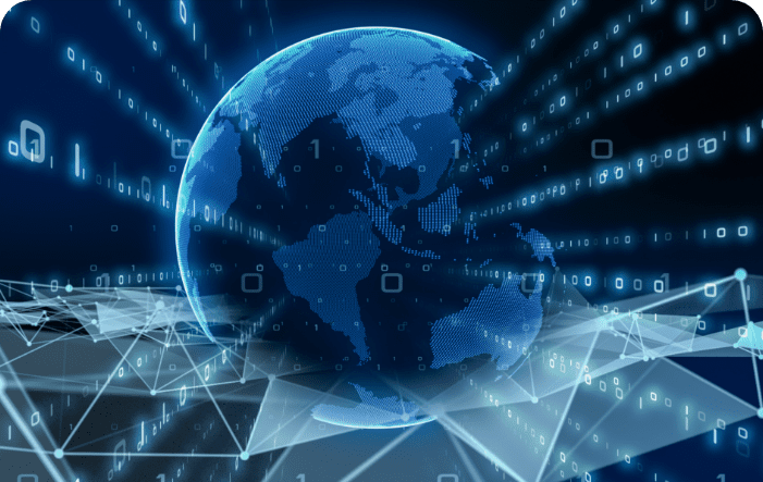 An image of the world with data streaming all over